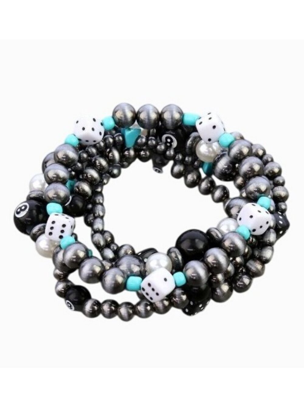 Navajo Style Pearl & 8 Ball Gambler Casino Dice Bead 6 Stack Bracelets - SB2478M